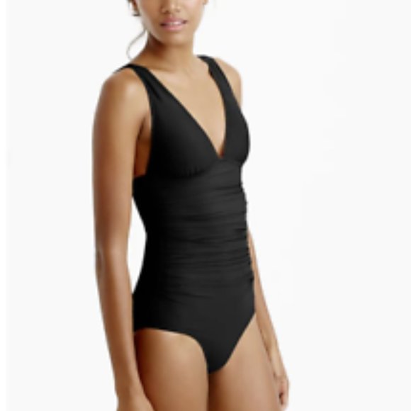 J. Crew Other - J. Crew Padded Ruched V-Neck One-Piece Black Swimsuit